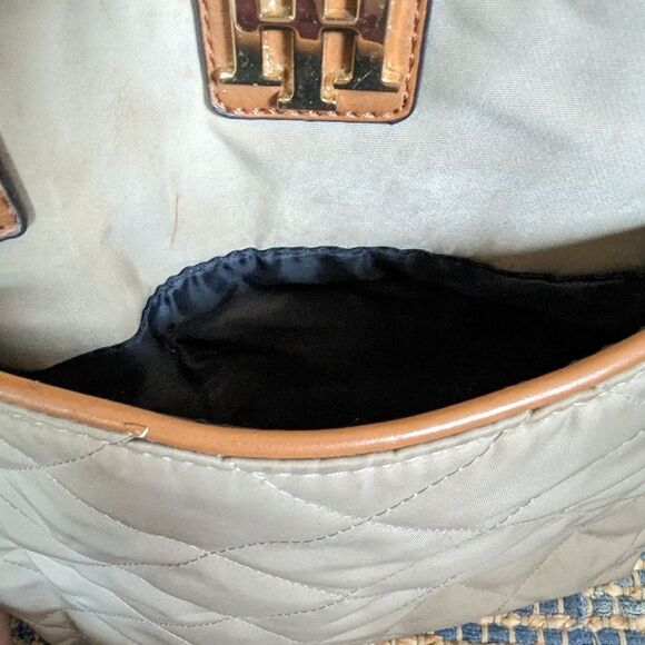 Tommy Hilfiger Quilted Nylon Tote Bag Olive With Faux Leather Trim Shoulder Bag - Picture 7 of 11